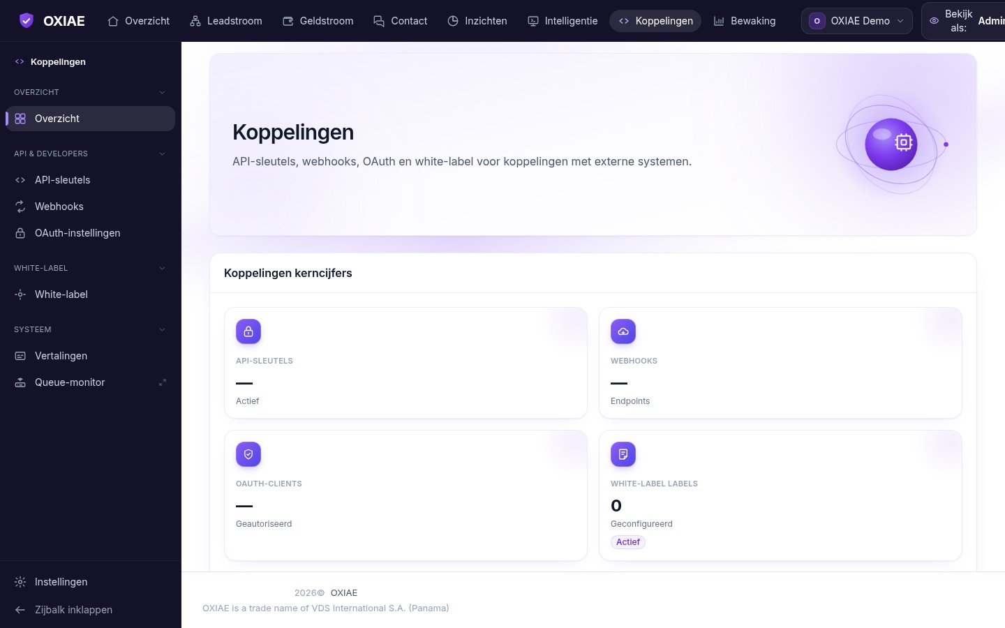 OXIAE leadplatform-cockpit: Koppelingen